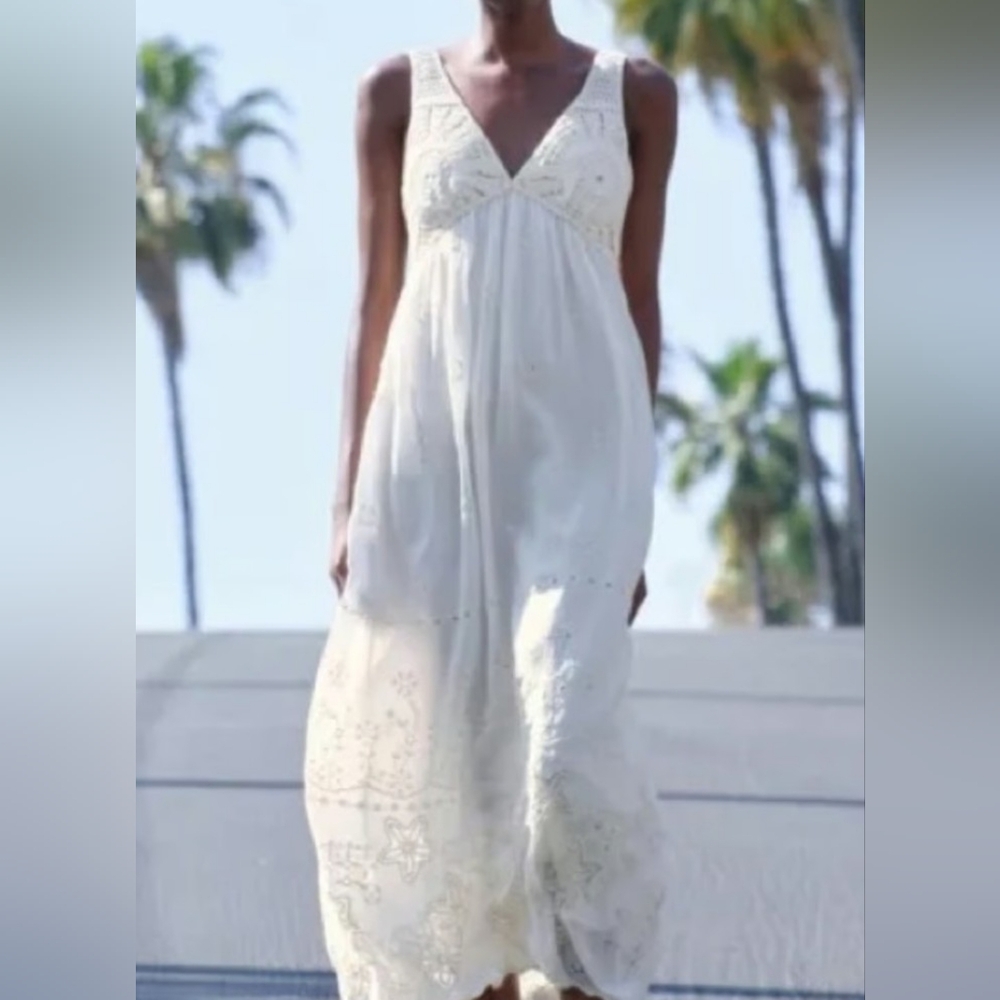 Nwt. Ltd Ed. Elegant Boho Cream/off White Lined Maxi Embroidery & Crochet Dress - Picture 16 of 16